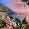 Paisagem do pôr do sol na Costa Amalfitana