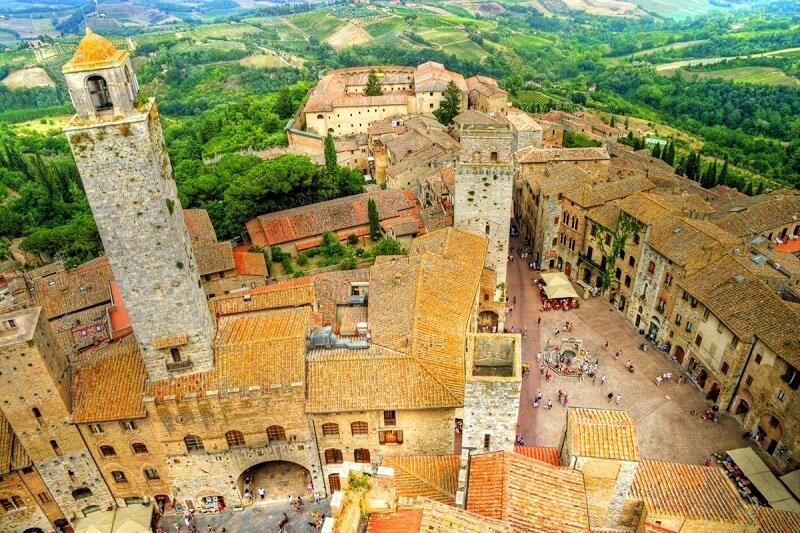 Vista aérea de San Gimignano na Itália