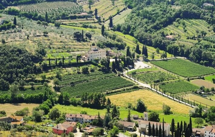 Vista de cima da Villa La Ripa em Arezzo