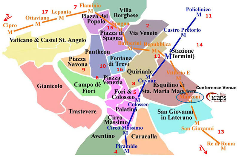 Mapa de bairros em Roma