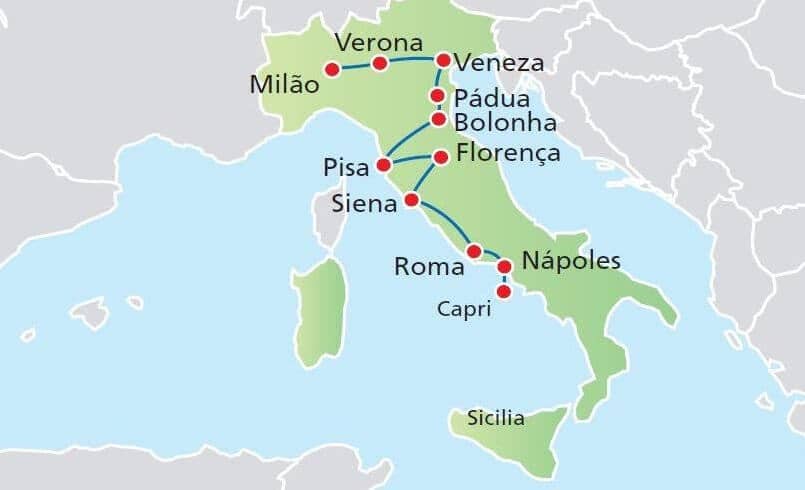 Mapa das cidades da Itália