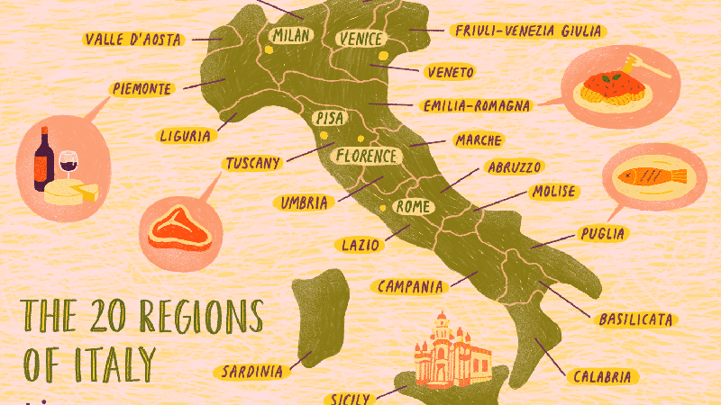 Mapa de regiões da Itália