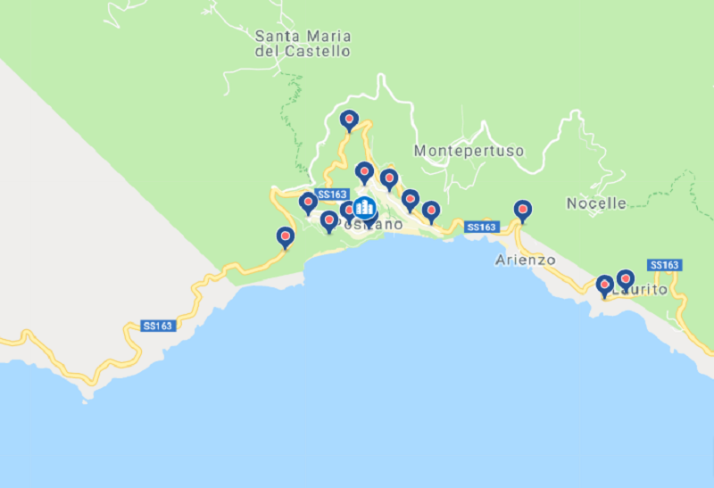 Mapa dos hotéis em Positano