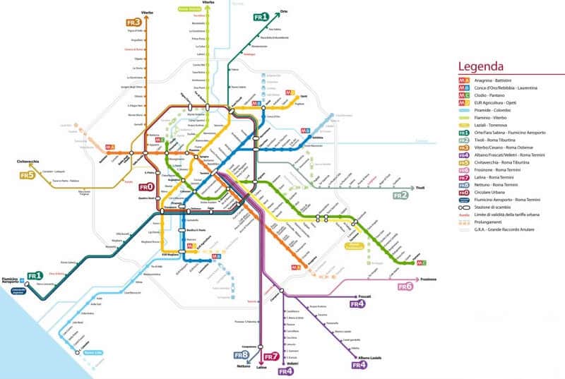 Mapa do transporte público de Roma