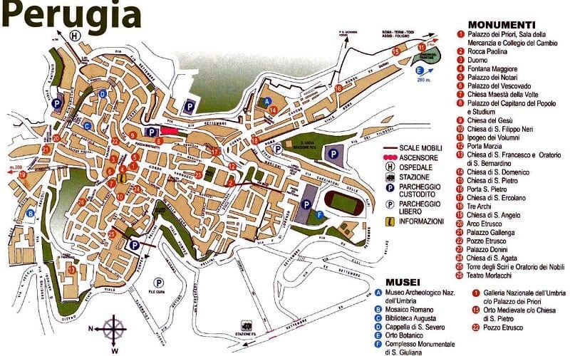 Mapa da cidade de Perugia