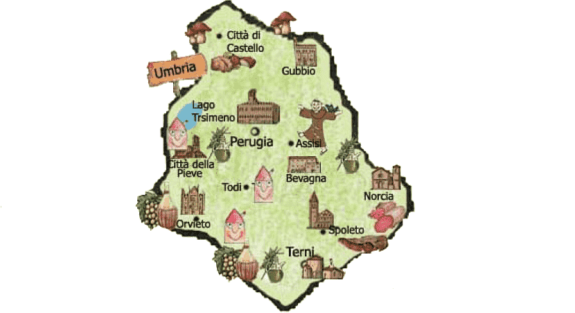 Mapa da região de Umbria