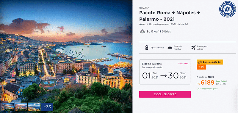 Pacote Hurb Roma + Nápoles + Palermo por R$ 6.819