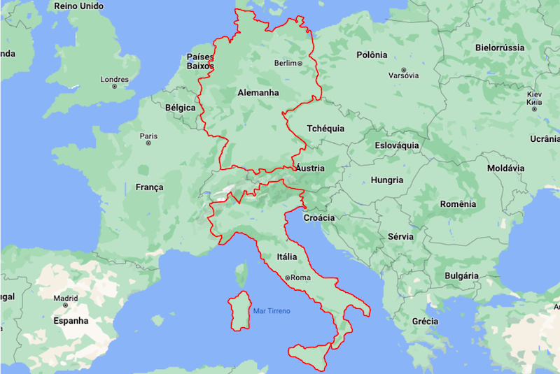 Mapa da Itália e da Alemanha