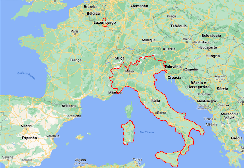 Mapa da Itália e de Luxemburgo