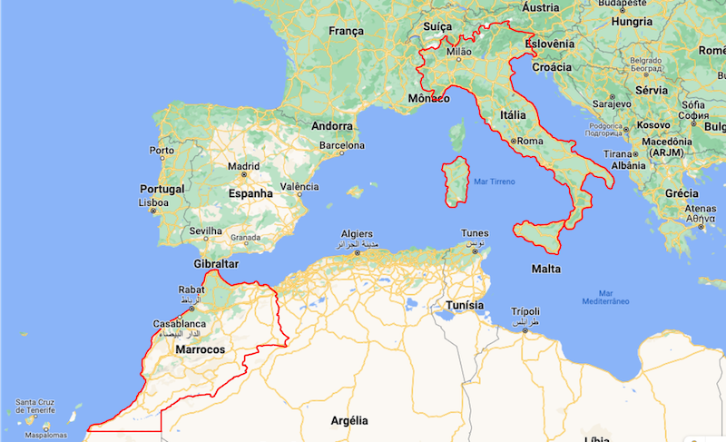 Mapa da Itália e do Marrocos
