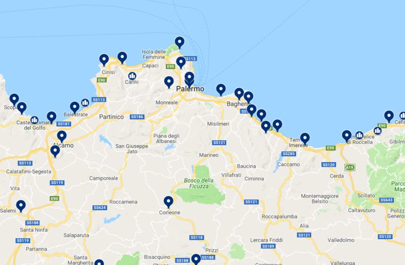 Mapa dos hotéis em Palermo
