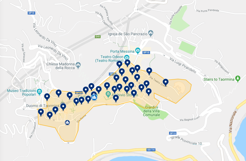 Mapa de hotéis em Taormina