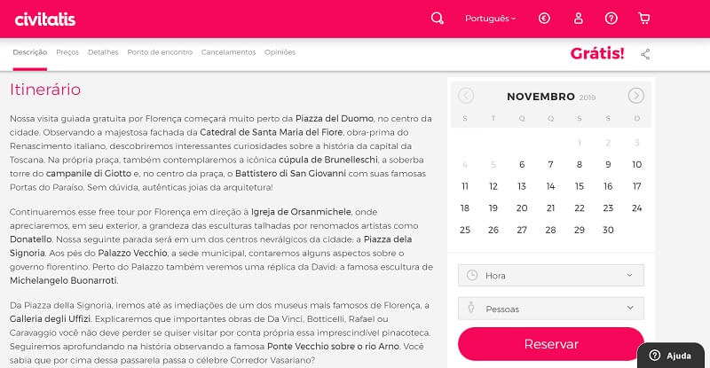 Civitatis para ingressos para tour gratuito por Florença